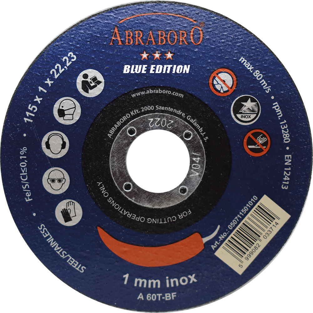 Abraboro 115 x 1.0 x 22 mm CHILI INOX BLUE EDITION fémvágó korong, Protect Pack, 10 db/csomag termék fő termékképe