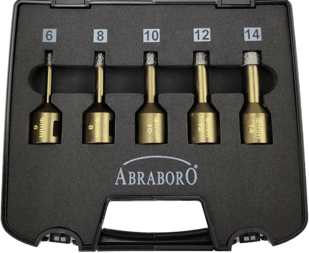 Abraboro GOLD PRÉMIUM csempe- és kerámiafúró készlet M14 befogással, 5 részes termék fő termékképe