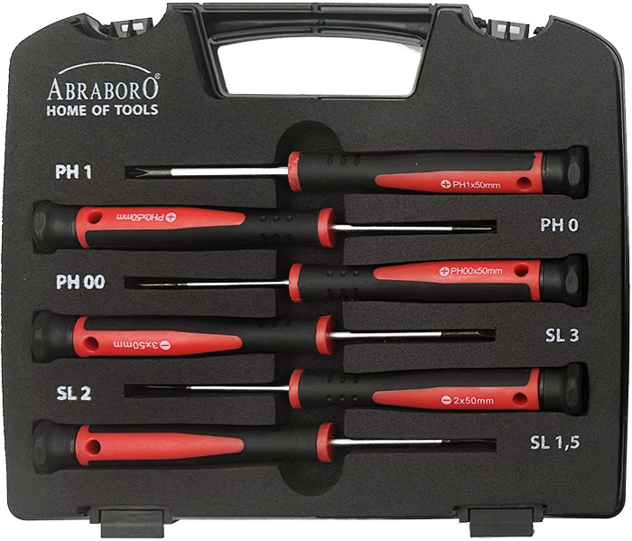 Abraboro Műszerész csavarhúzó készlet (lapos, Phillips), 6 részes termék fő termékképe